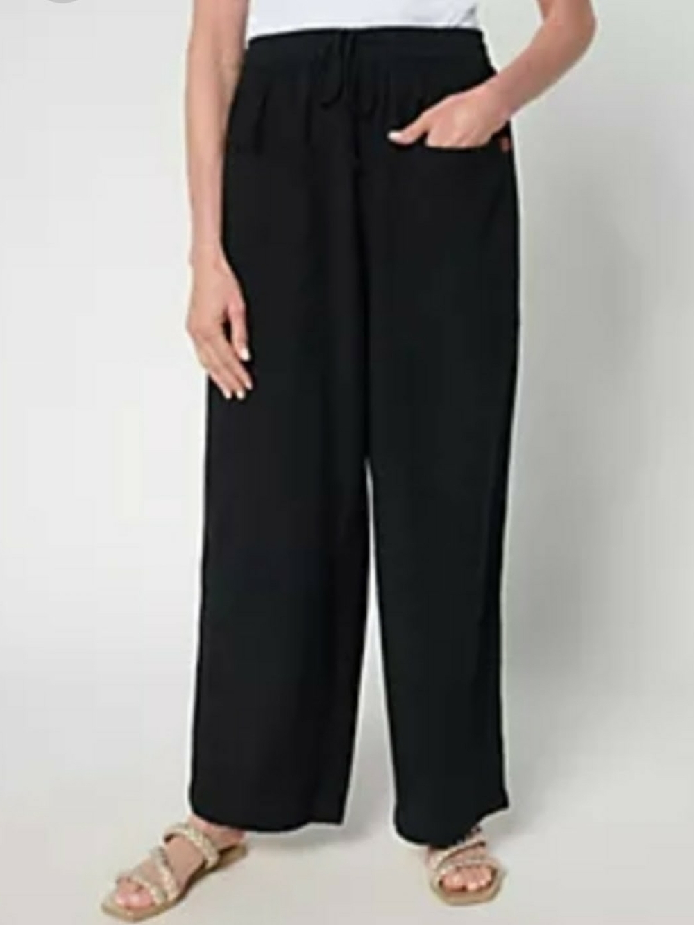 Peace Love World Black Linen Blend Wide-Leg Drawstring Pants Size XL
